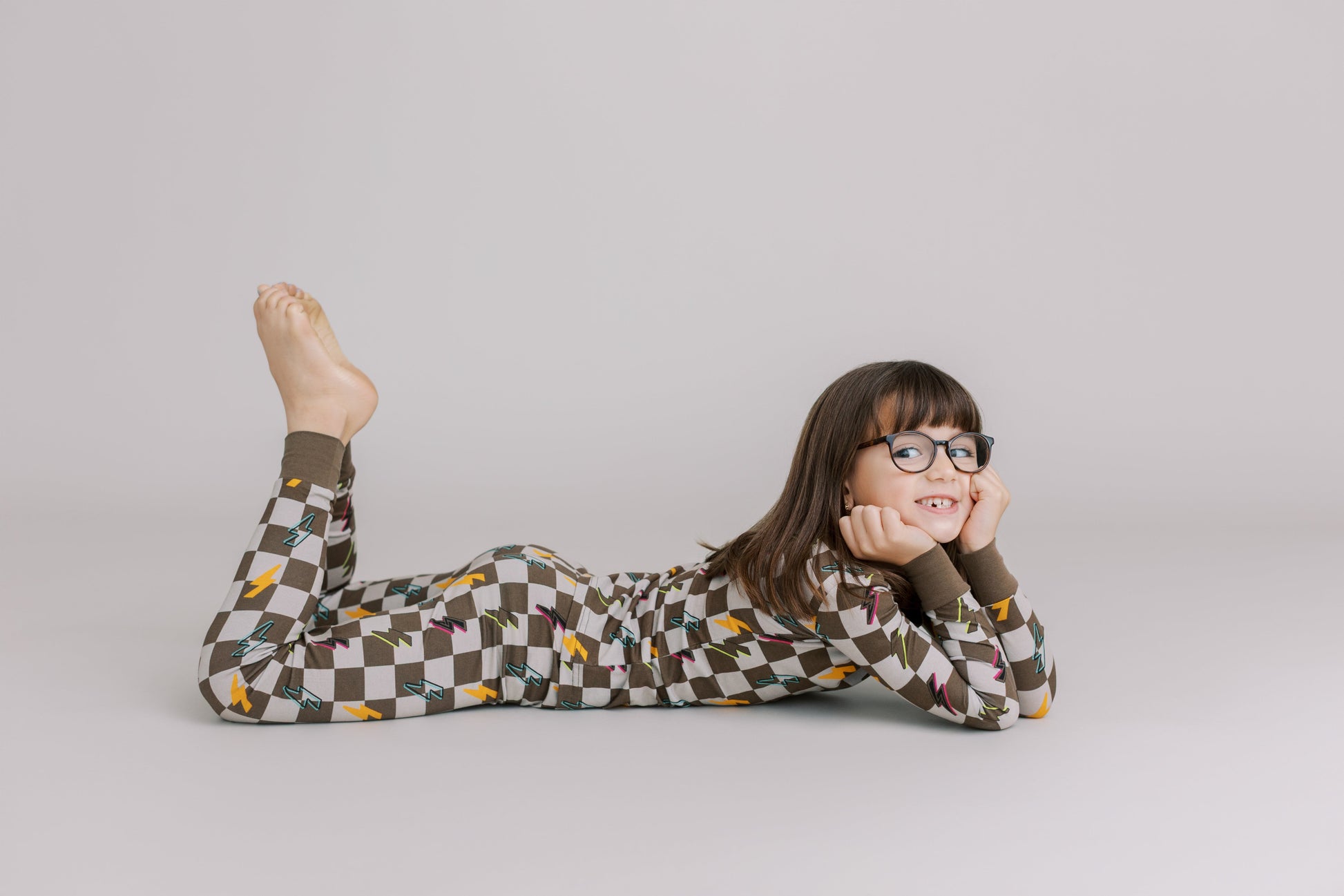 Two Piece Pajama Set: Checkered with Lightning Bolts