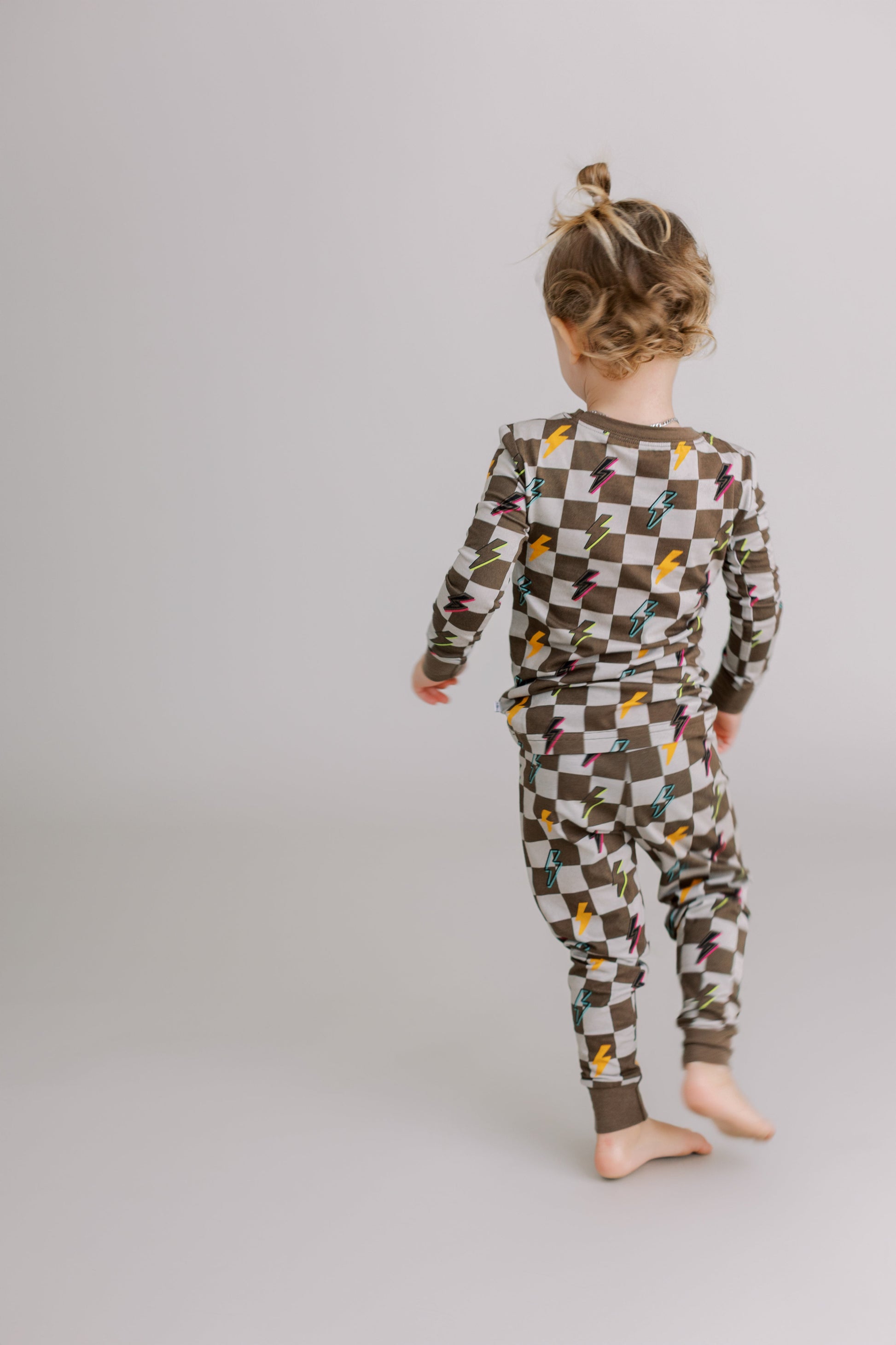 Two Piece Pajama Set: Checkered with Lightning Bolts