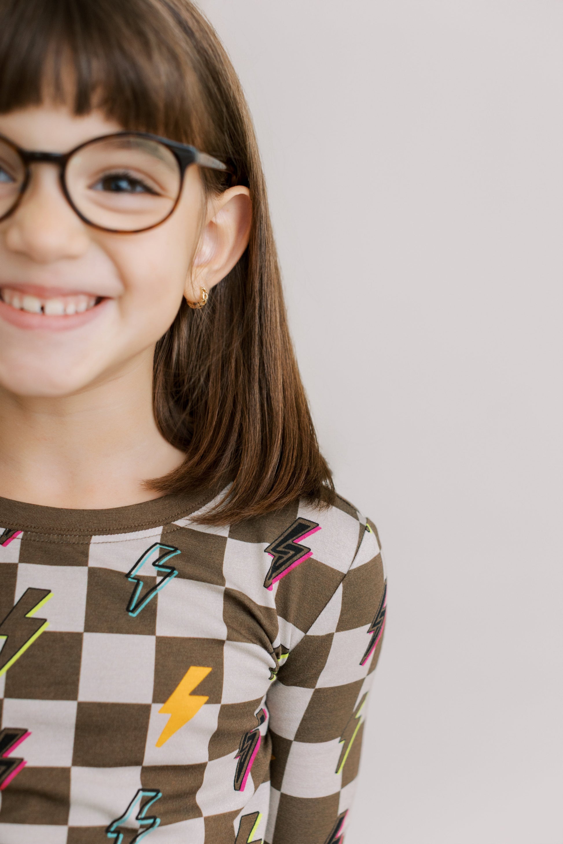 Two Piece Pajama Set: Checkered with Lightning Bolts