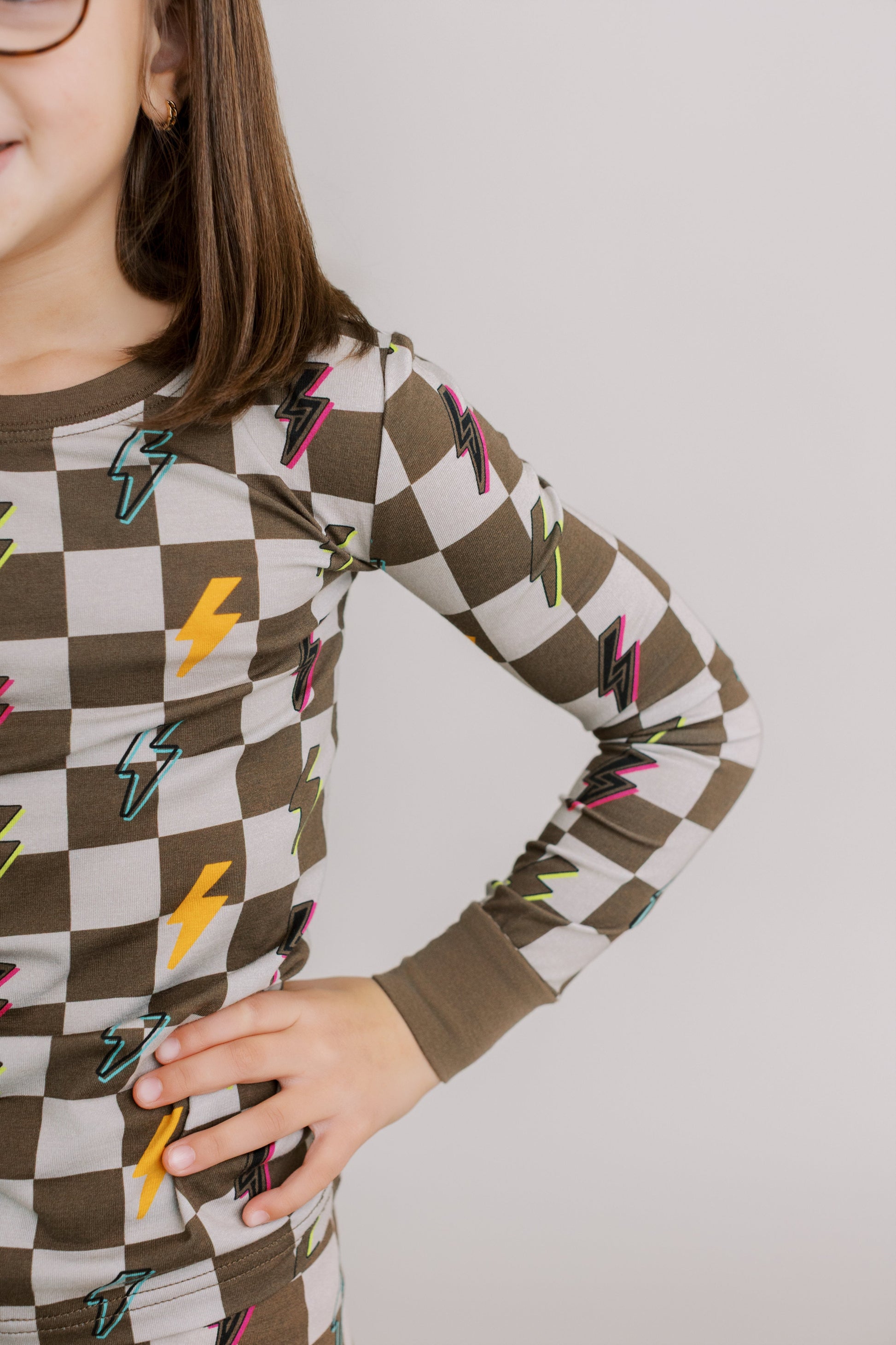 Two Piece Pajama Set: Checkered with Lightning Bolts